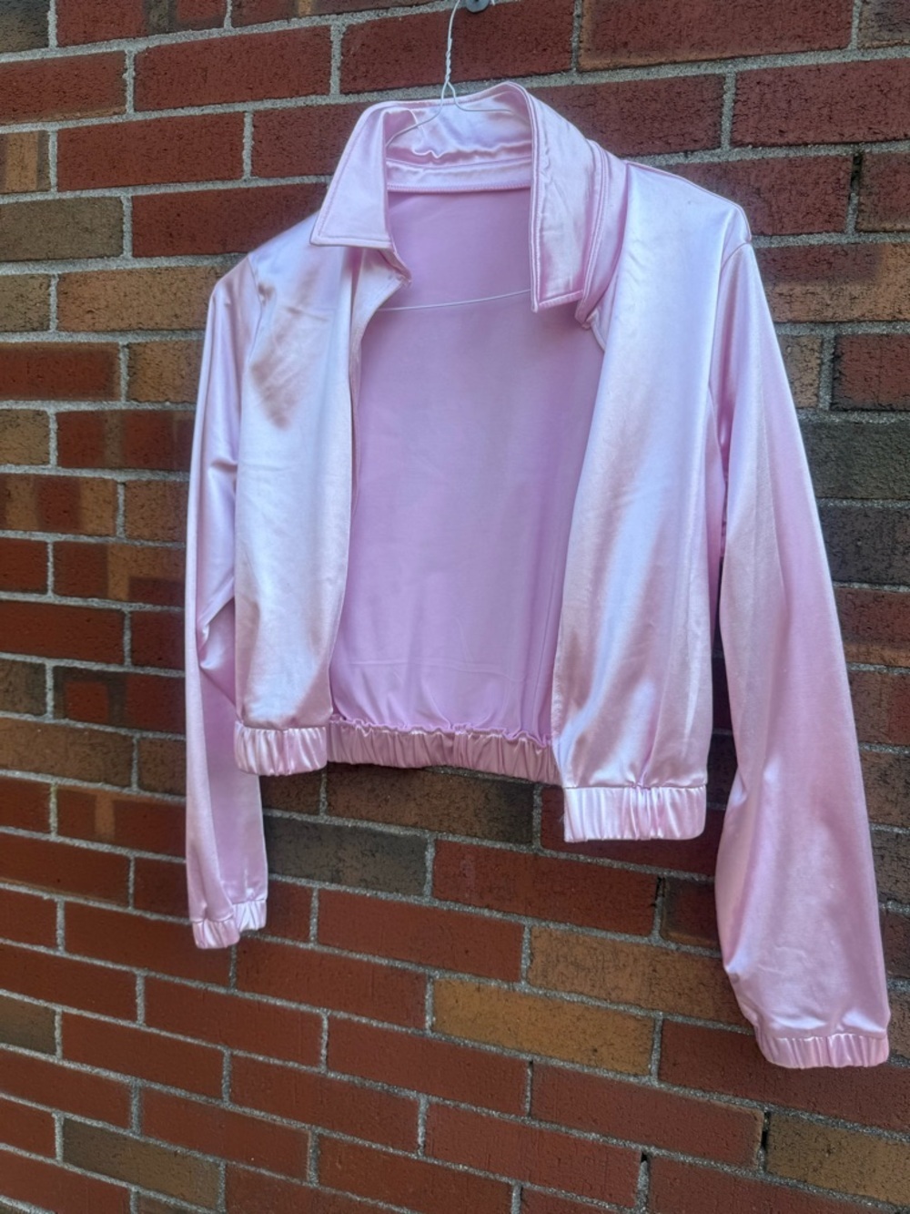 Y2K Pink Satin Open Front Jacket Rhinestone Heart Cropped Glam Barbiecore - Picture 3 of 7